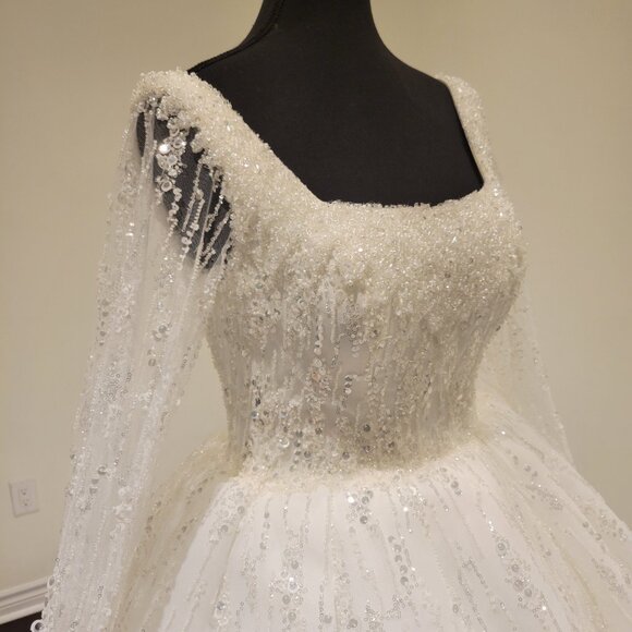Sparkling White Wedding Dress Gown with Sequin and Beaded Embellishments - Picture 9 of 16